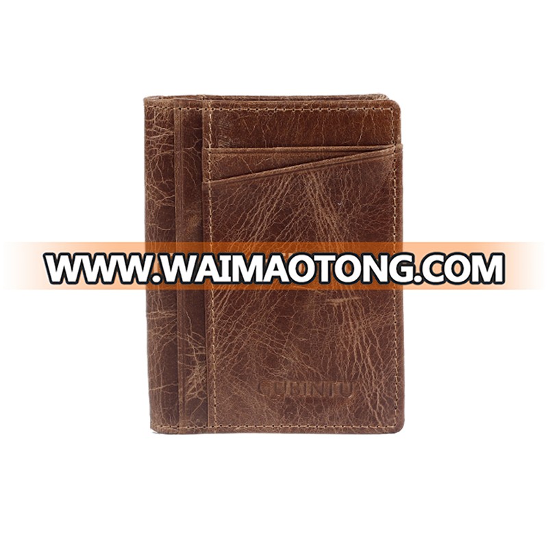 Men's and women's leather vertical business wallet anti-magnetic anti-theft RFID card package